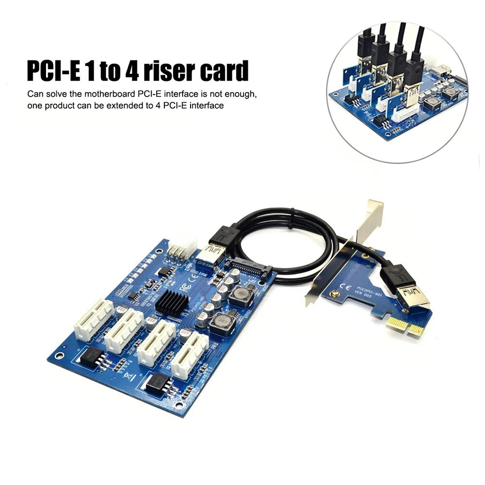 1 Set PCI-E X1 Kad 4PCI-E X16 Išplėtimo Rinkinys 1 Iki 4 Port PCI Express Jungiklis Daugiklis HUB 6 Pin Sata USB Riser Card Kasybos Miner Nuotrauka 2