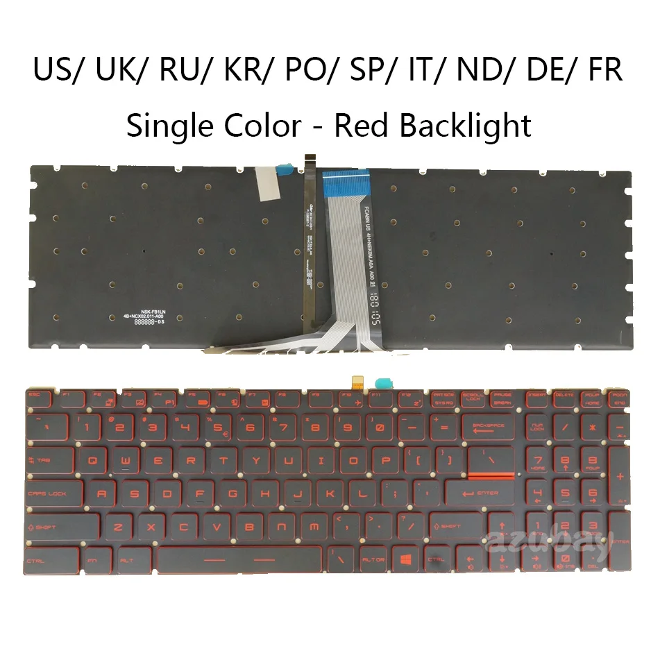 JAV HB UK RU KR PO SP TAI ND DE FR Raudona Backlit Gaming Keyboard MSI GL62MVR GV72VR GL65 GL75 GF75 MS-16J9 16JB 16JD 16JE Nešiojamas kompiuteris Nuotrauka 0