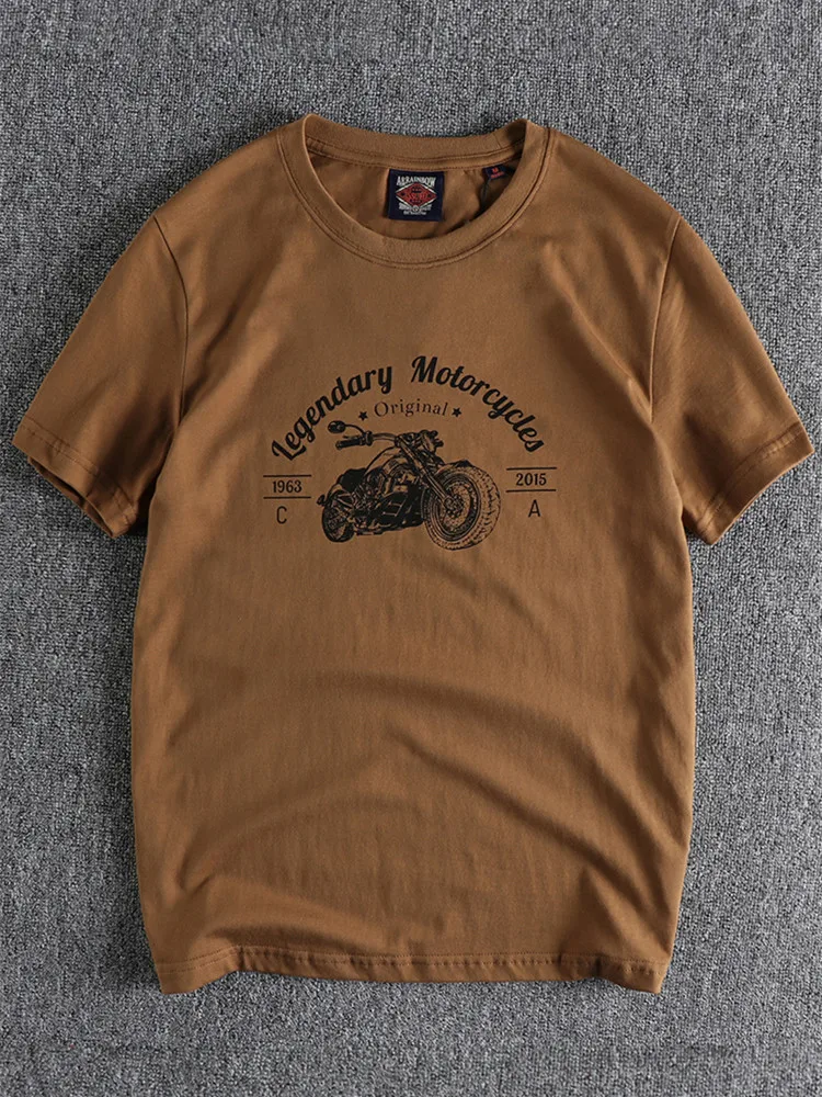 Vasaros New American Retro trumparankoviai O-kaklo Motociklo Atspausdintas T-shirt Vyrų Mados 100% Medvilnės Plauti Senas Atsitiktinis Sporto Viršūnės Nuotrauka 5