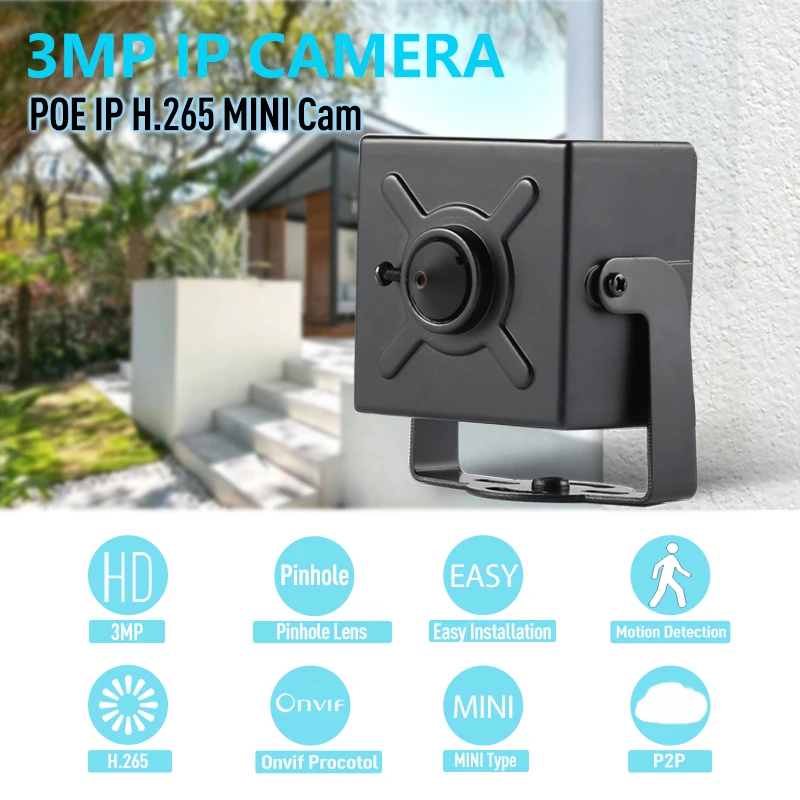 REVOTECH POE Mini IP vaizdo Kamera 3.7 mm Objektyvas HD 3MP H. 265 1296P / 1080P Patalpų Apsaugos Metalo ONVIF IP VAIZDO stebėjimo Sistemos, Vaizdo Surveillanc Nuotrauka 1