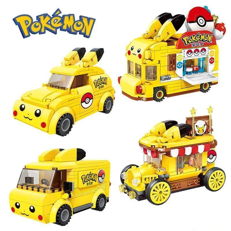 Pokemon Anime Pikachu Mini Animacinių filmų Elfas Kamuolys Automobilių Maisto Sunkvežimis Statybos Blokus 