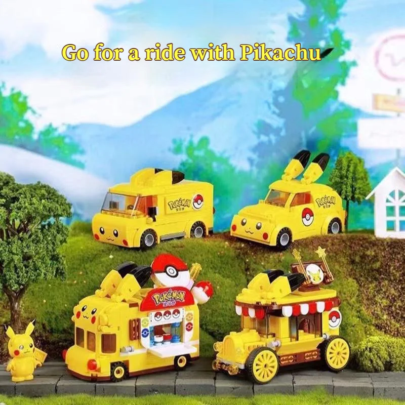 Pokemon Anime Pikachu Mini Animacinių filmų Elfas Kamuolys Automobilių Maisto Sunkvežimis Statybos Blokus 
