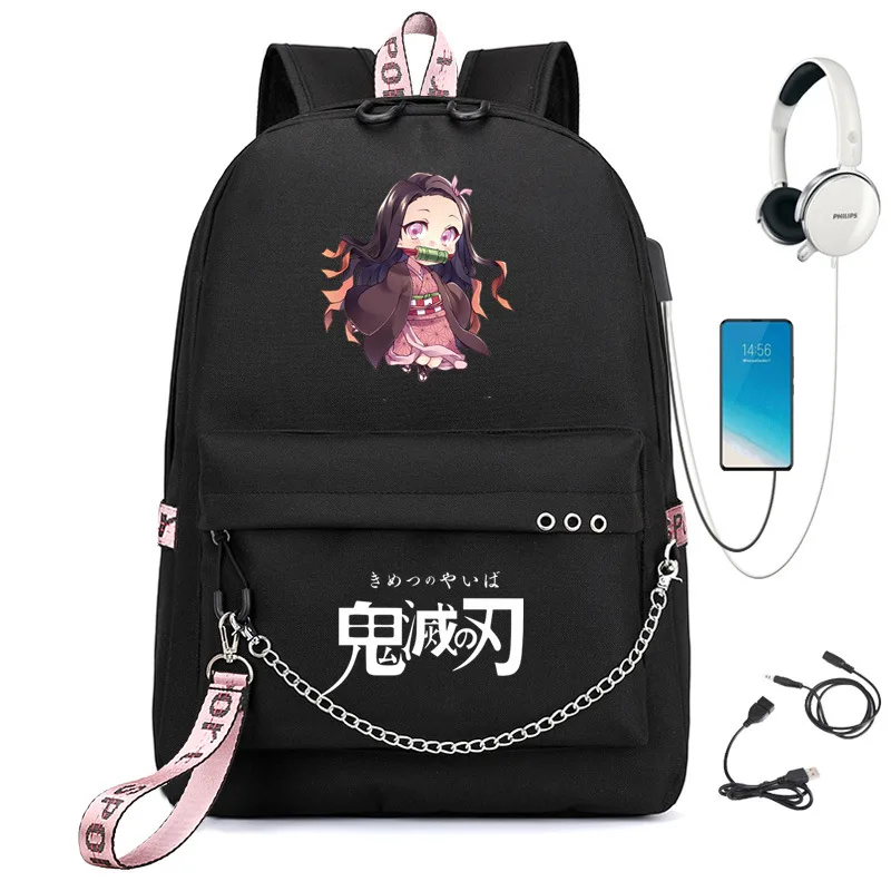 Demon Slayer Anime Kuprinė Atsitiktinis Vaikų Mokyklos Maišą Lauko USB Kelionės Krepšys, Kompiuterio Krepšys Unisex Kimetsu Nr. Yaiba Travelbags Nuotrauka 0