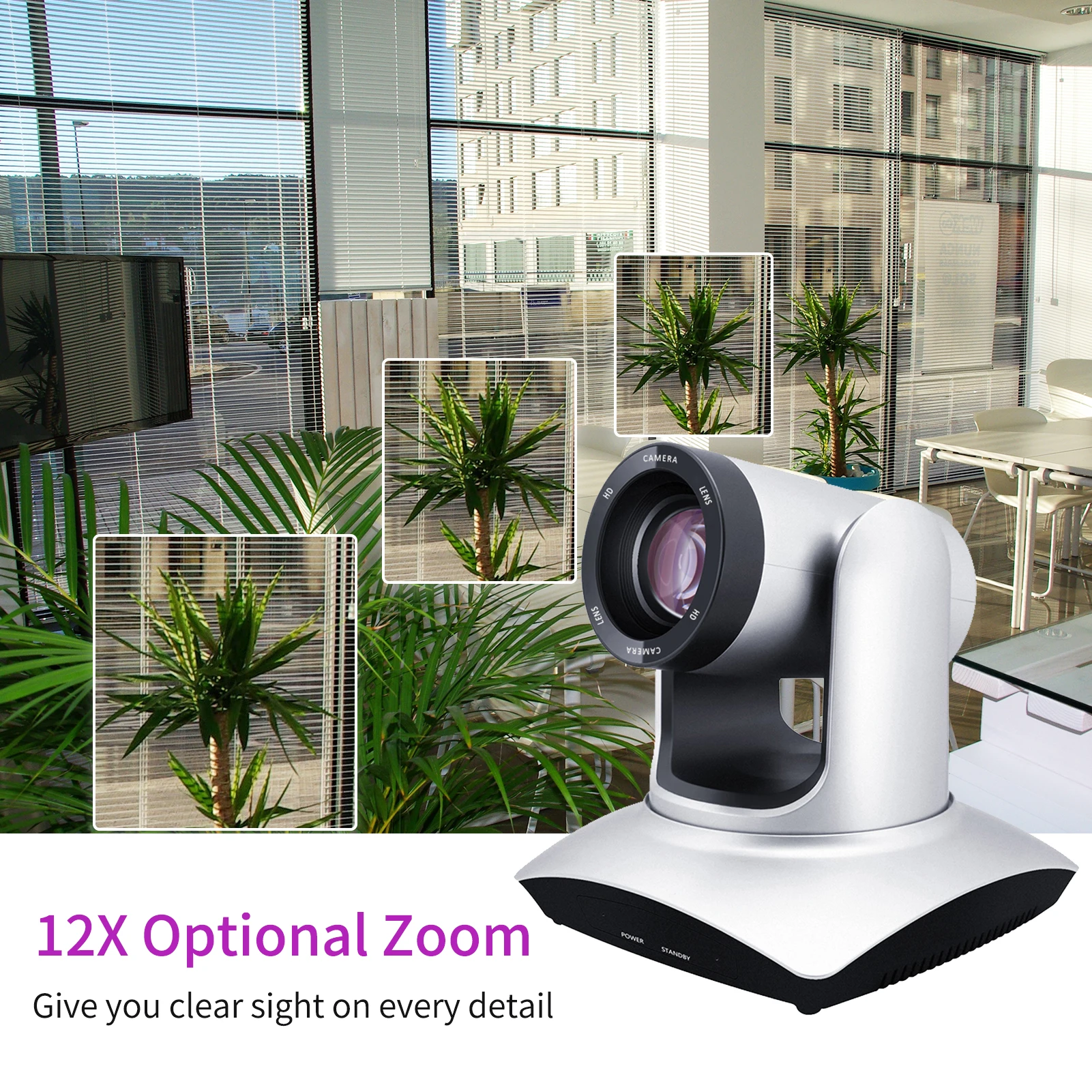 Konferencijos PTZ vaizdo Kameros tvirtinimo prie Sienos Cam 12X Optinis Zoom, USB Jungtis, Nuotolinio valdymo pultelis 