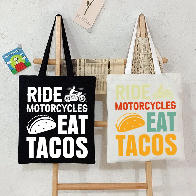 Važinėti Motociklais Valgyti Tacos Spausdinti Moterų Rankinės Dviračių Grafika Harajuku Pirkinių Maišeliai Gatvės Stiliaus Totalizator Krepšiai Lady Pečių Maišą Nuotrauka 0