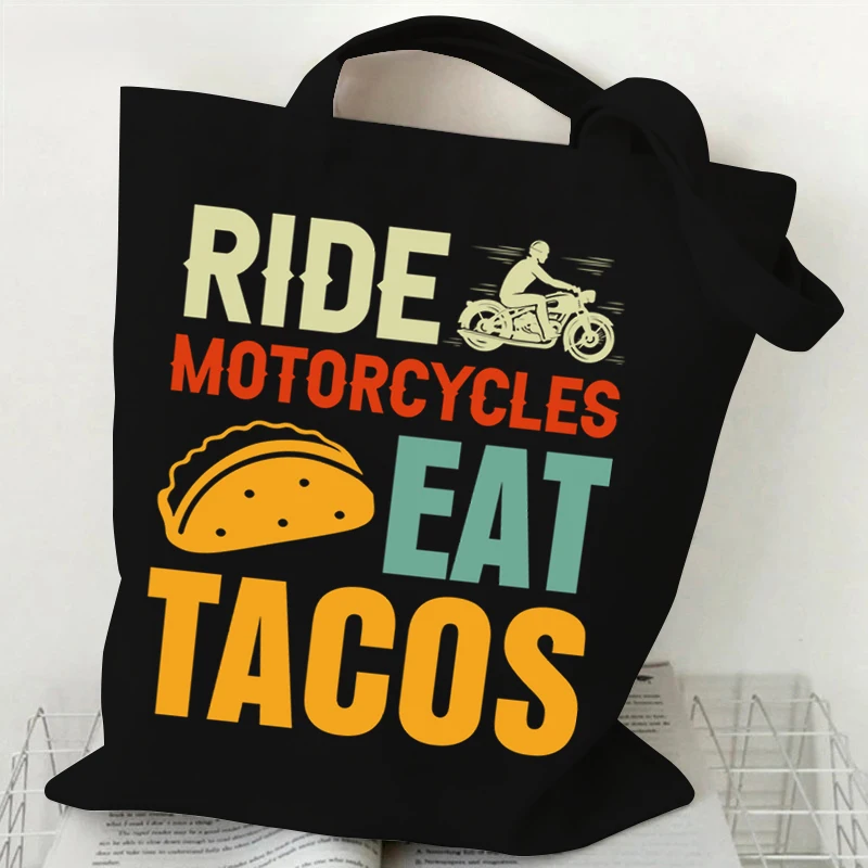 Važinėti Motociklais Valgyti Tacos Spausdinti Moterų Rankinės Dviračių Grafika Harajuku Pirkinių Maišeliai Gatvės Stiliaus Totalizator Krepšiai Lady Pečių Maišą Nuotrauka 2