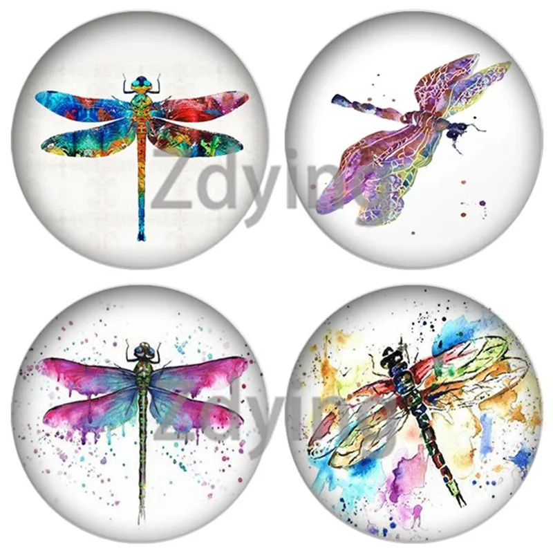 Zdying 10vnt Spalvinga Dragonfly Akvarelės Paveikslų Turas Stiklo Cabochon Dome 
