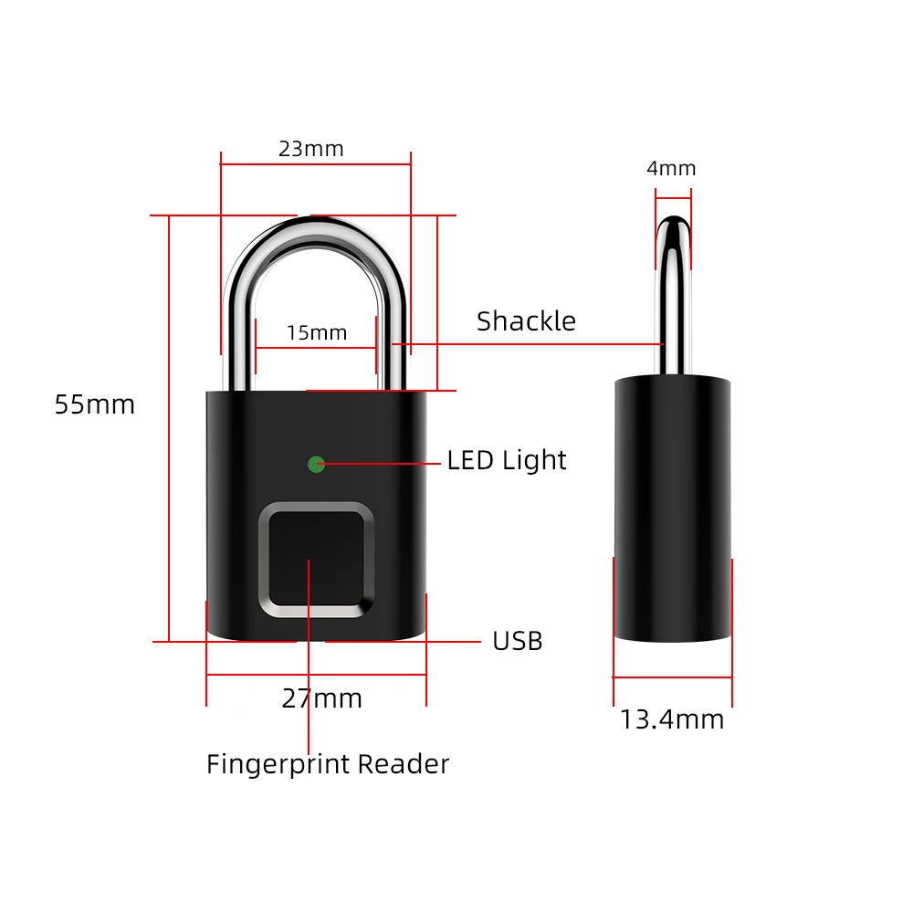 Mini Smart Biometrinių Thumbprint Durų Spynos Įkrovimo Durų Užraktas, pirštų Atspaudų Smart Spynos, USB Keyless Greitai Atrakinti Nuotrauka 0